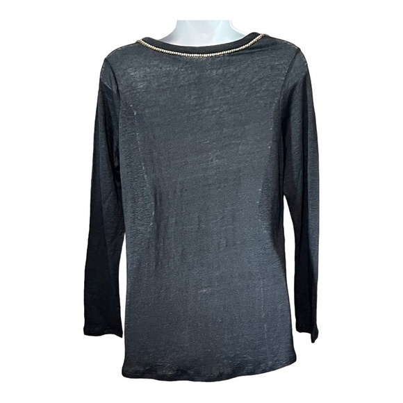 Soft Surroundings Linen Pajama Top Black Jeweled V-Neck Long Sleeve Shirt XSP - Picture 2 of 5
